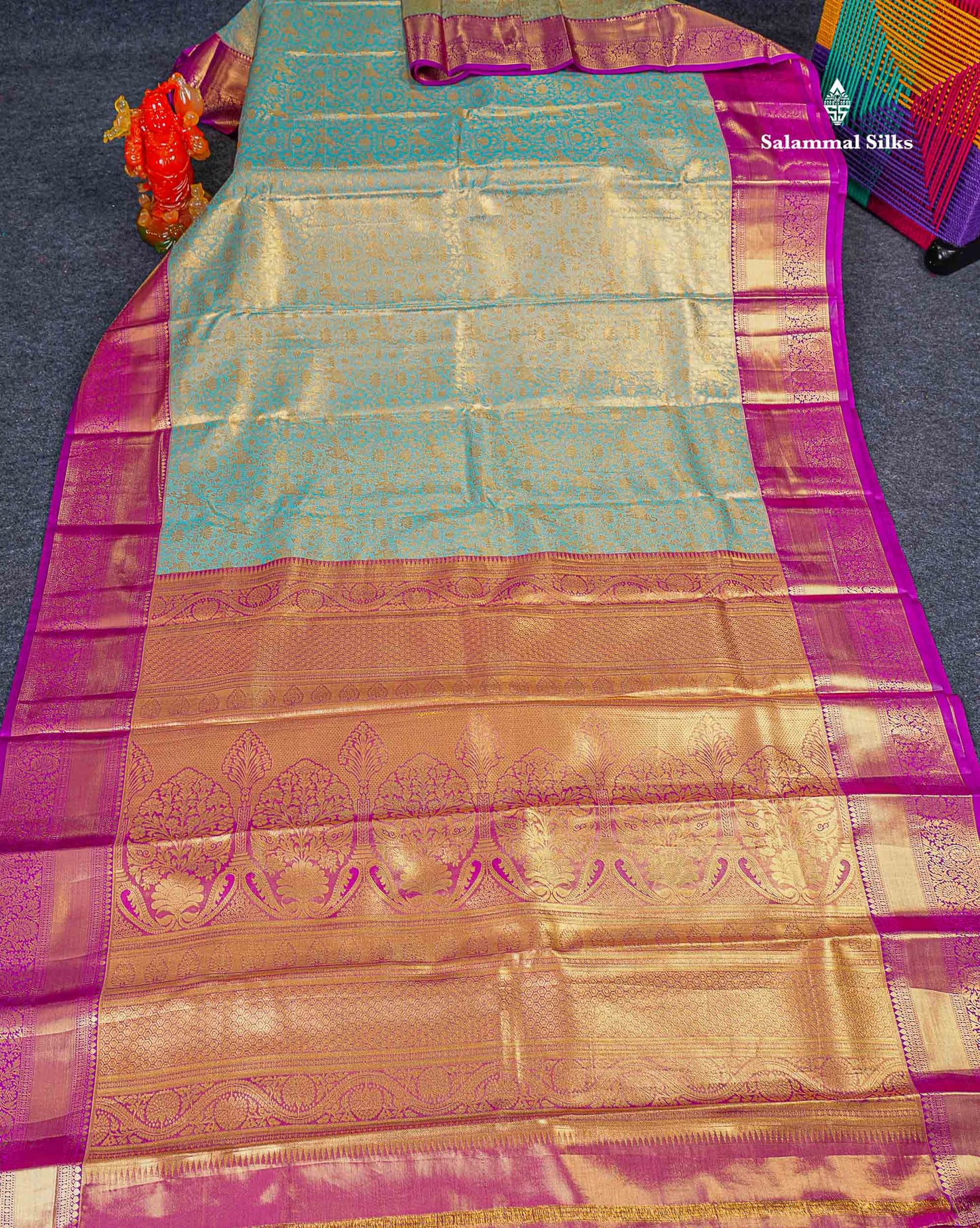 Bridal Semi Silk Saree - Pastel Blue Colour Body Tissue With Contrast Vadamalli Traditional Border