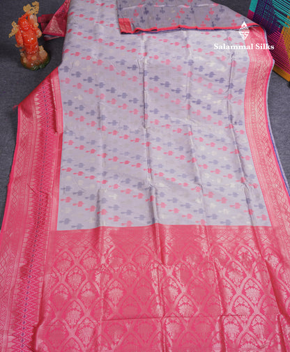 Beautiful Blue Ekkat Design Semi Silk Saree With Contrast Violet Fancy Border