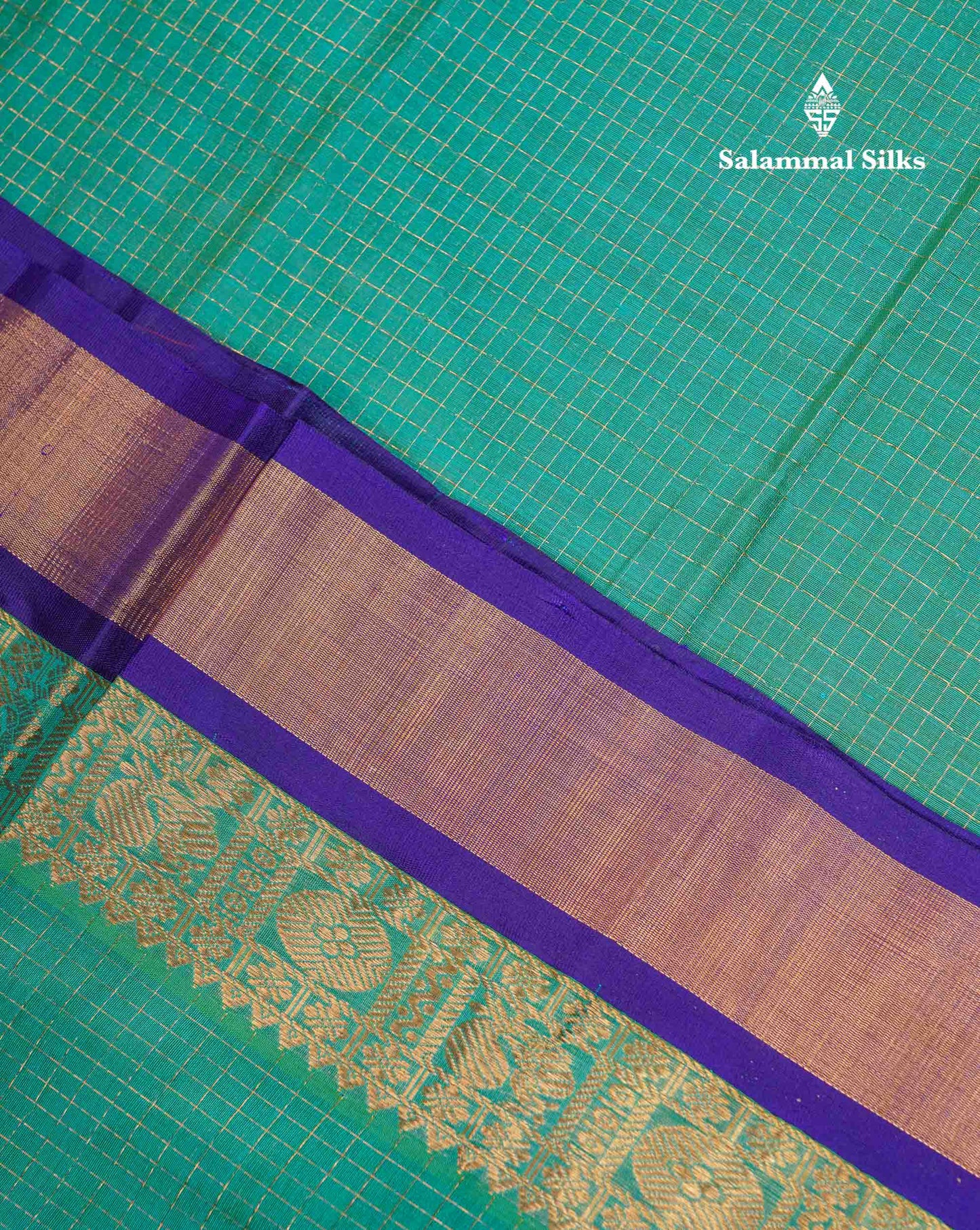 Beautiful Dual Tone Navy Blue Small Zari Checks Pure Silk Cotton Saree With Contrast Sapphire Blue Traditional Border