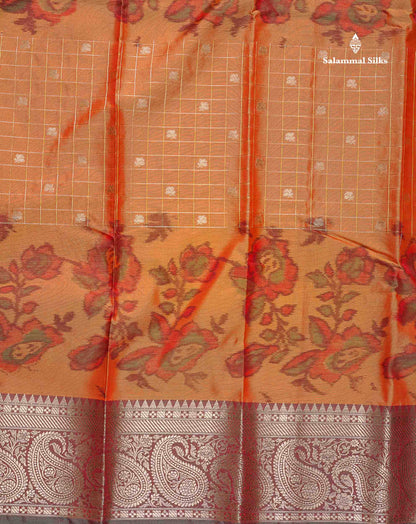 Semi Silk Saree - Sapphire Blue Colour Body Pochampally Design With Contrast Olive Green Blouse