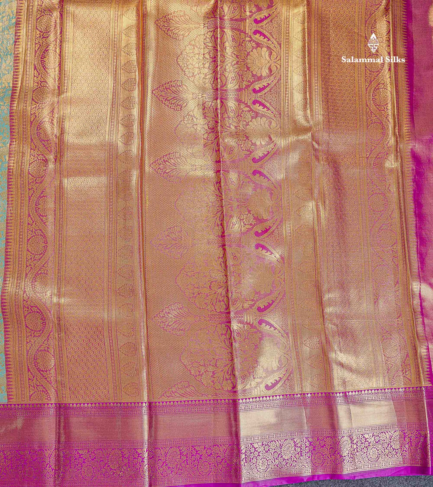 Bridal Semi Silk Saree - Pastel Blue Colour Body Tissue With Contrast Vadamalli Traditional Border