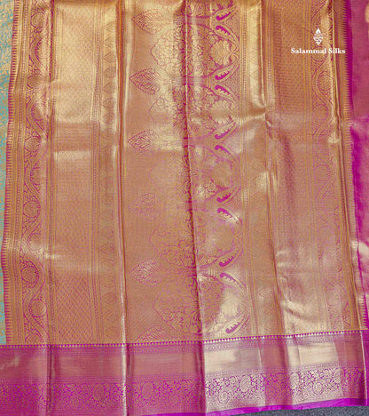 Bridal Semi Silk Saree - Pastel Blue Colour Body Tissue With Contrast Vadamalli Traditional Border