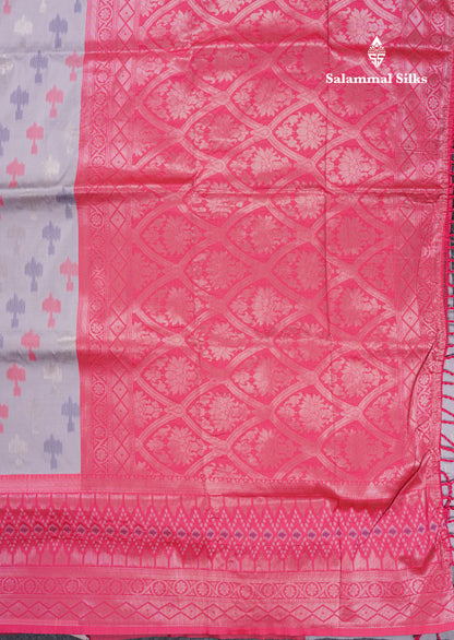 Beautiful Blue Ekkat Design Semi Silk Saree With Contrast Violet Fancy Border