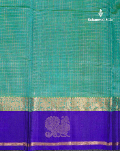 Beautiful Dual Tone Navy Blue Small Zari Checks Pure Silk Cotton Saree With Contrast Sapphire Blue Traditional Border