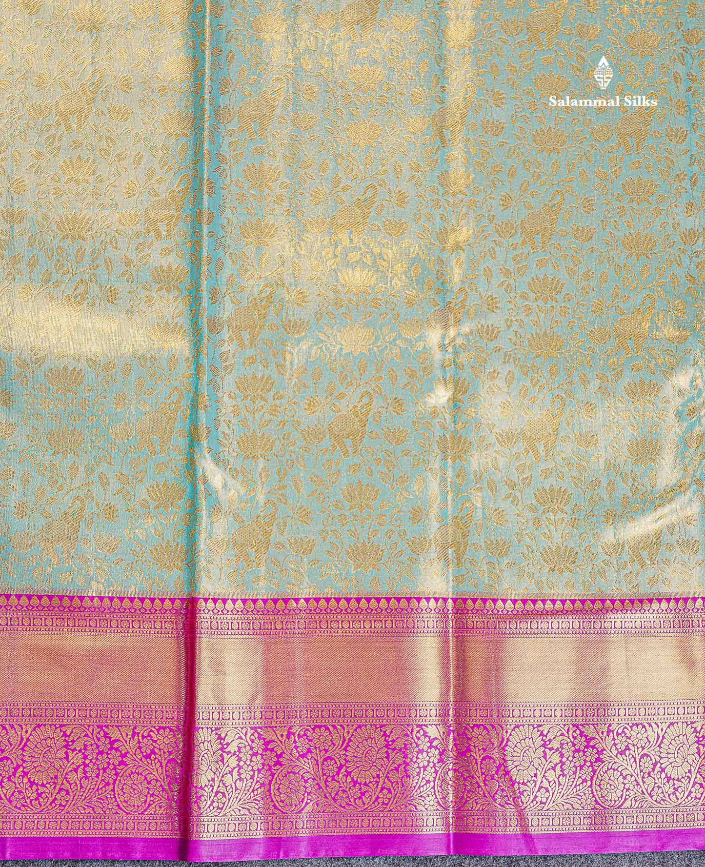 Bridal Semi Silk Saree - Pastel Blue Colour Body Tissue With Contrast Vadamalli Traditional Border