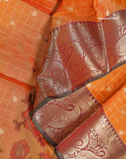 Semi Silk Saree - Sapphire Blue Colour Body Pochampally Design With Contrast Olive Green Blouse