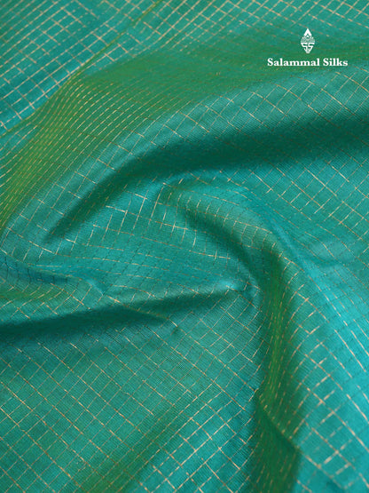 Beautiful Dual Tone Navy Blue Small Zari Checks Pure Silk Cotton Saree With Contrast Sapphire Blue Traditional Border