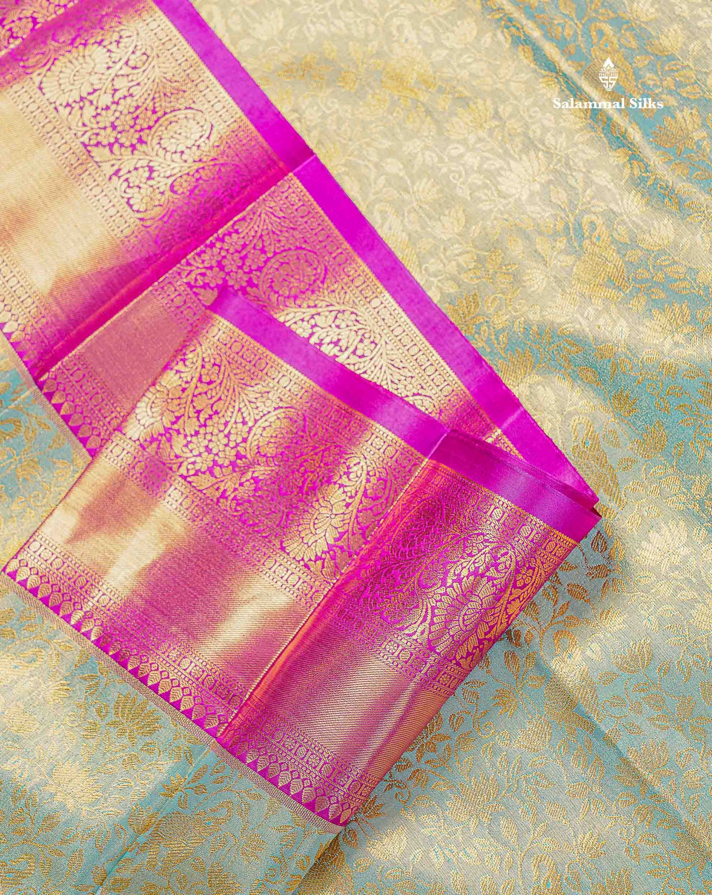 Bridal Semi Silk Saree - Pastel Blue Colour Body Tissue With Contrast Vadamalli Traditional Border