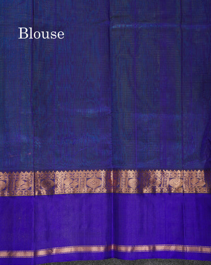 Beautiful Dual Tone Navy Blue Small Zari Checks Pure Silk Cotton Saree With Contrast Sapphire Blue Traditional Border