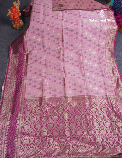 Beautiful Blue Ekkat Design Semi Silk Saree With Contrast Violet Fancy Border