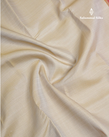 Korvai Cream Sandal Vaira Oosi Pure Kanjivaram Silk Saree With Contrast Maroon Traditional Small Border