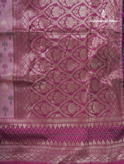 Beautiful Blue Ekkat Design Semi Silk Saree With Contrast Violet Fancy Border