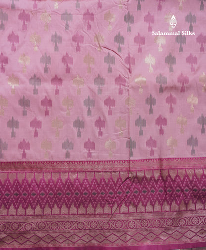 Beautiful Blue Ekkat Design Semi Silk Saree With Contrast Violet Fancy Border