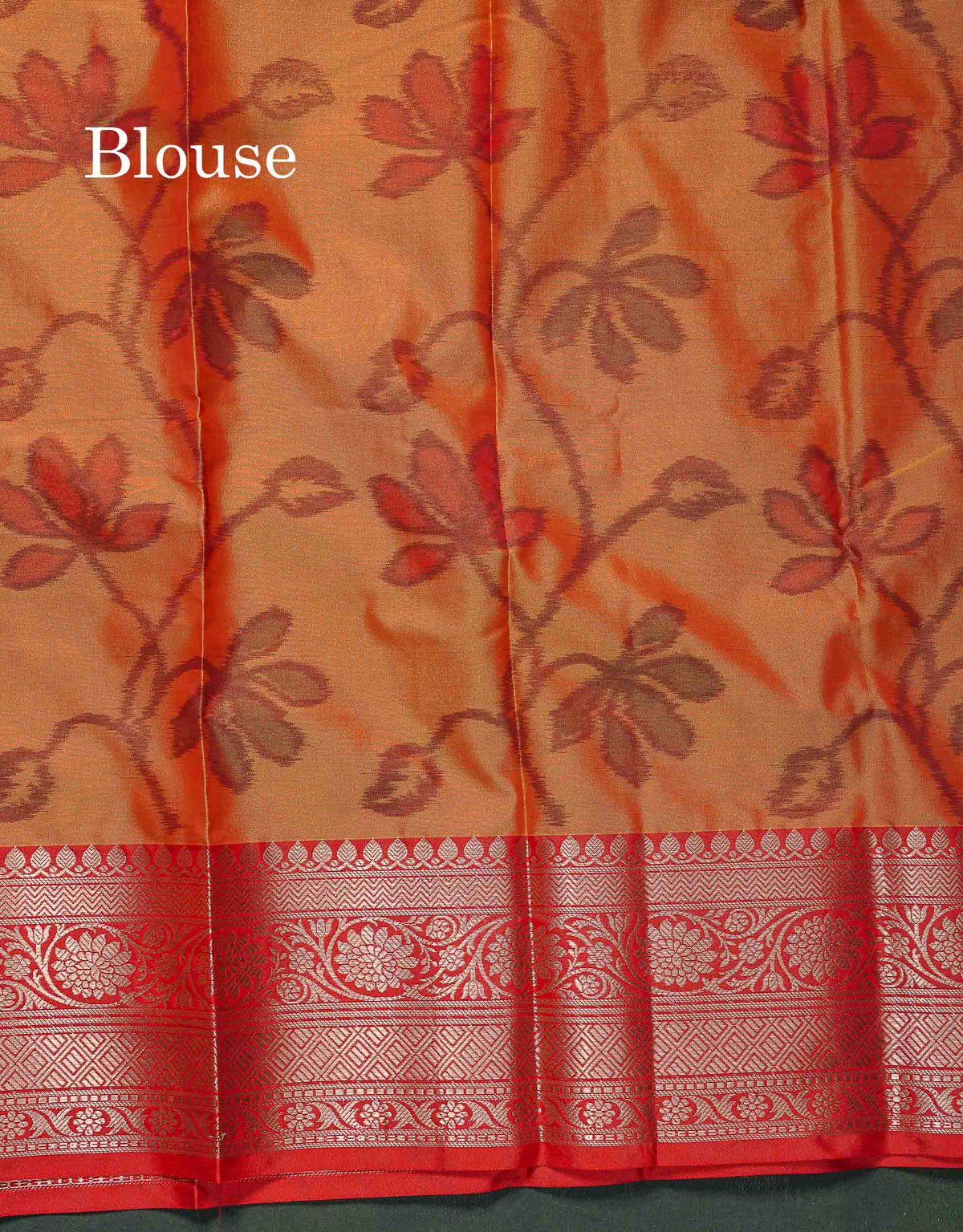 Semi Silk Saree - Orange Colour Body Pochampally Design With Contrast Red Border