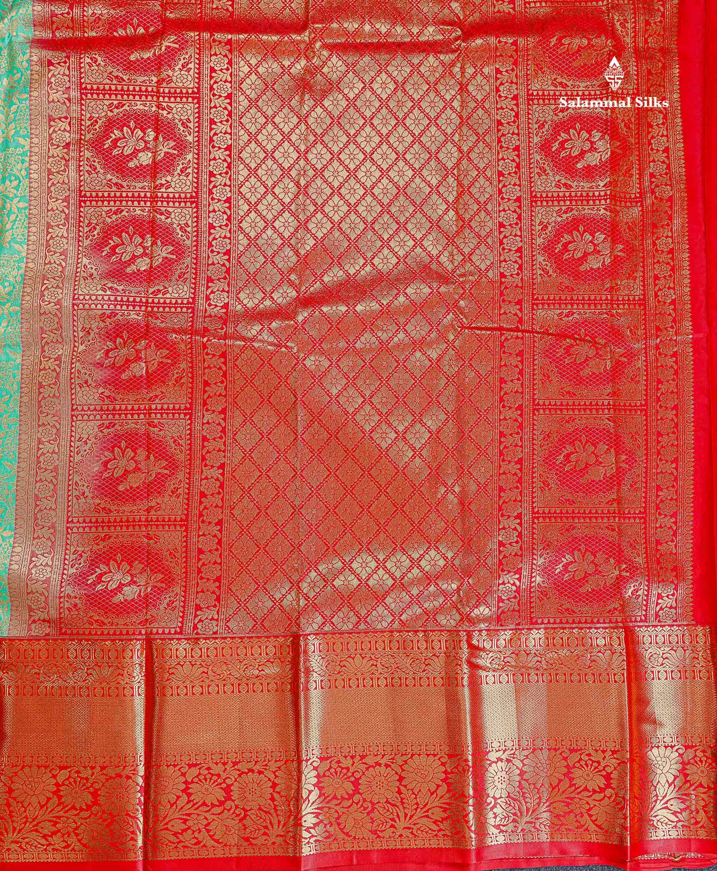 Bridal Semi Silk Saree - Rexona Green Colour Body With Contrast Chilly Red Traditional Evening Morning Border