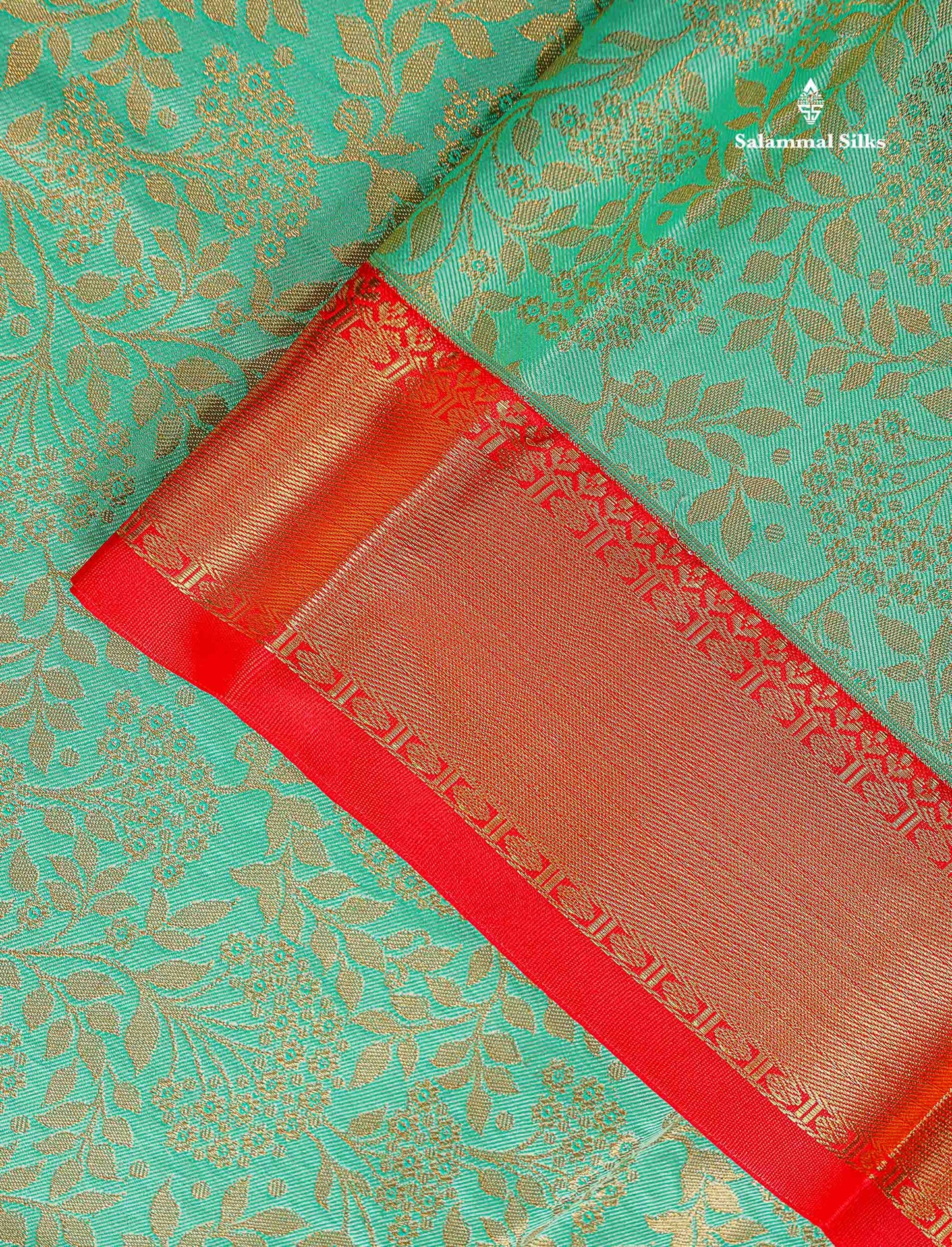 Bridal Semi Silk Saree - Rexona Green Colour Body With Contrast Chilly Red Traditional Evening Morning Border