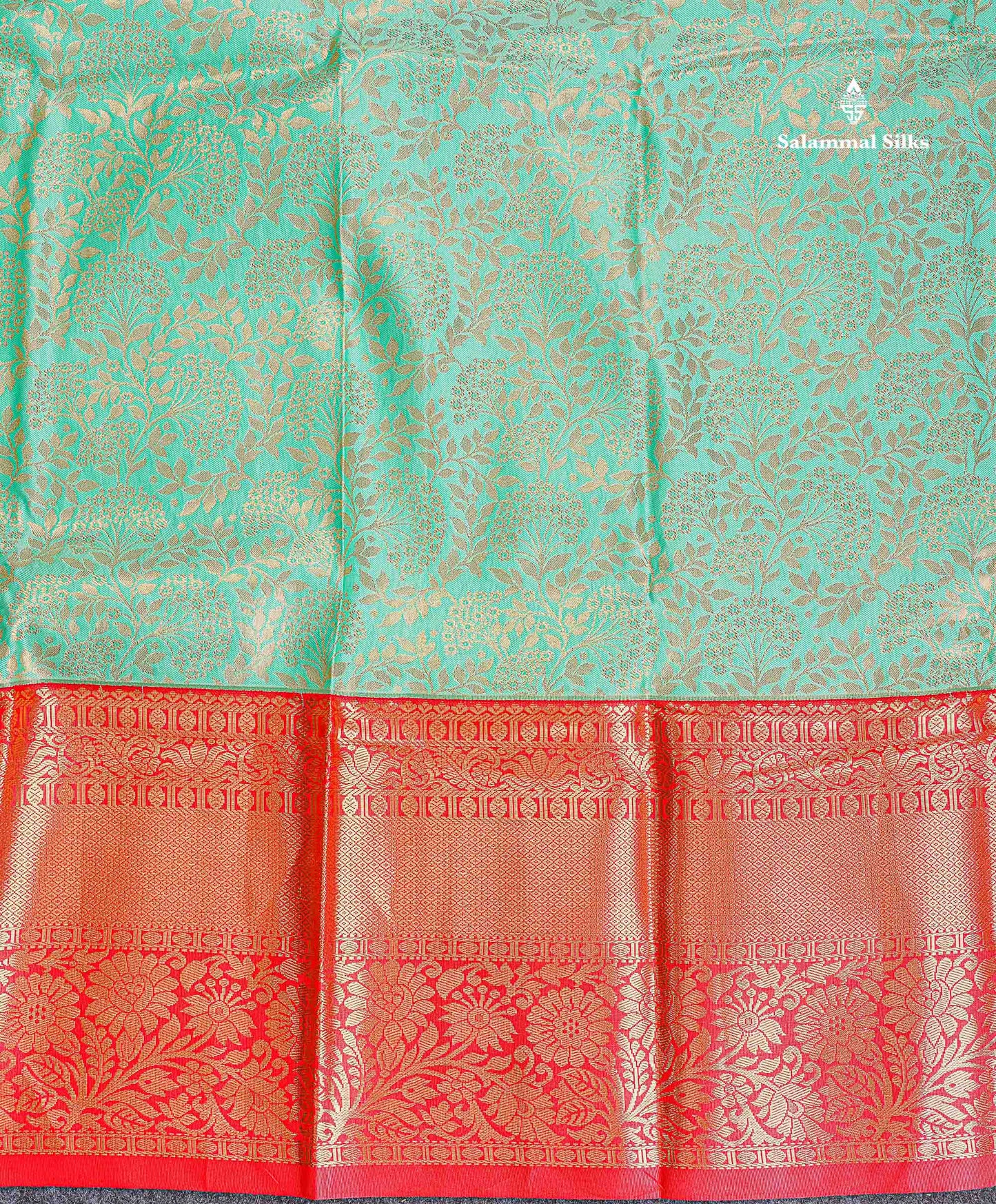 Bridal Semi Silk Saree - Rexona Green Colour Body With Contrast Chilly Red Traditional Evening Morning Border