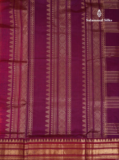 Beautiful Dual Tone Peach Orange Pure Silk Cotton Saree With Contrast Magenta Traditional Border