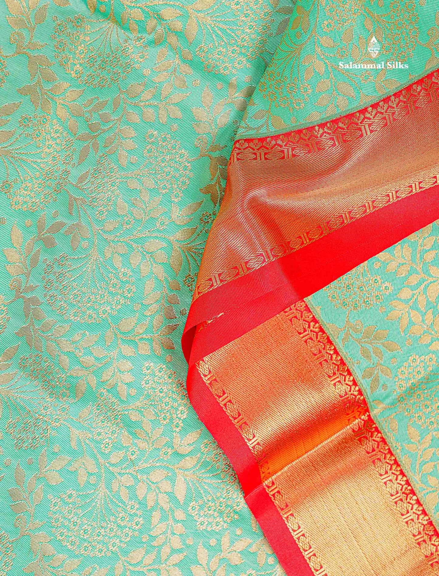 Bridal Semi Silk Saree - Rexona Green Colour Body With Contrast Chilly Red Traditional Evening Morning Border