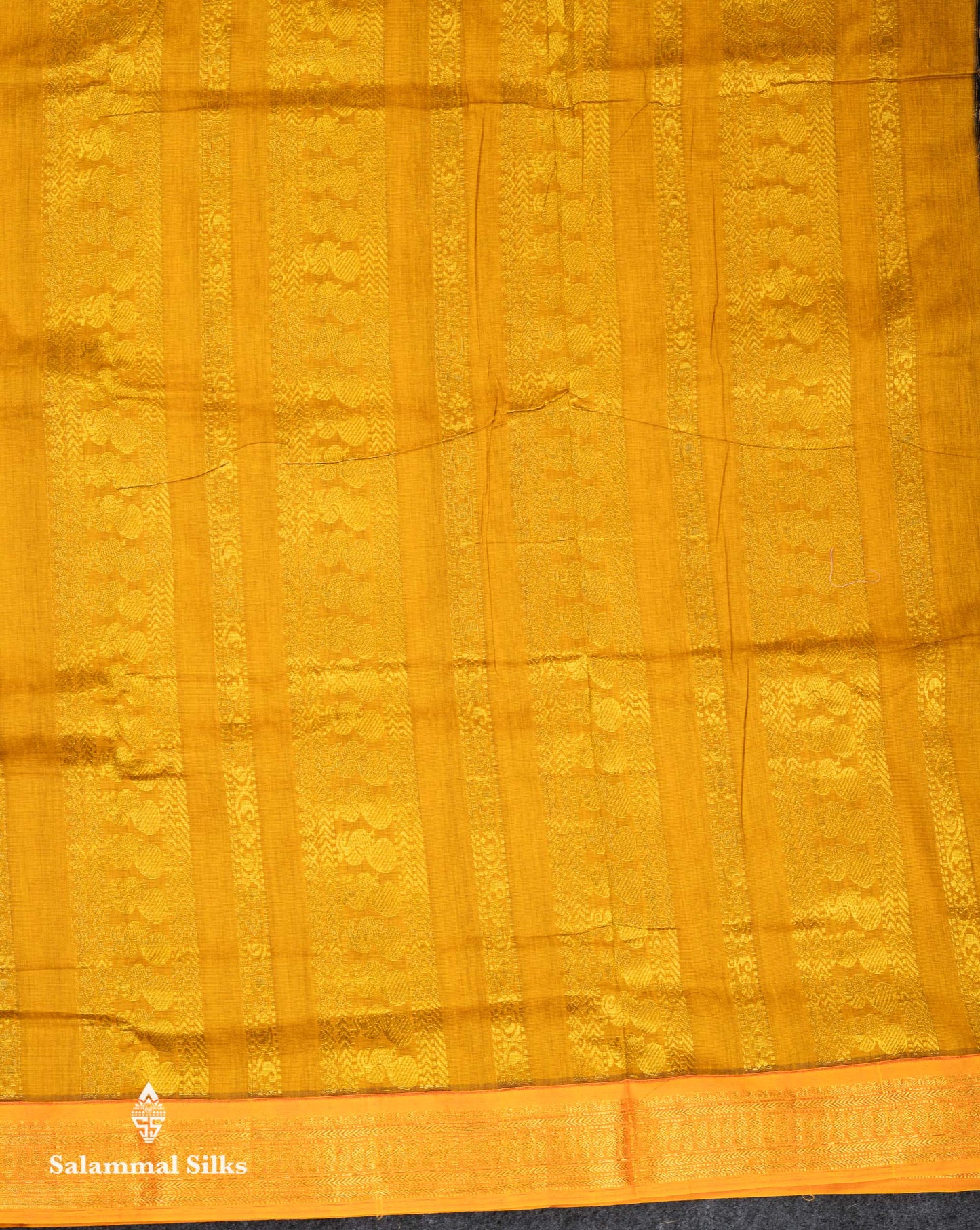 Beautiful Blue Zari Butta Kalyani Cotton Saree With Contrast Mango Yellow Traditional Border