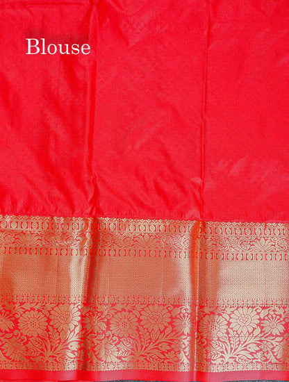 Bridal Semi Silk Saree - Rexona Green Colour Body With Contrast Chilly Red Traditional Evening Morning Border
