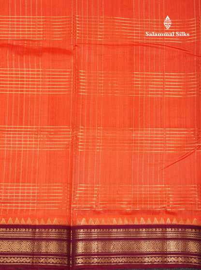 Beautiful Dual Tone Peach Orange Pure Silk Cotton Saree With Contrast Magenta Traditional Border