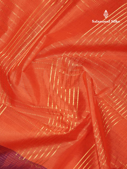 Beautiful Dual Tone Peach Orange Pure Silk Cotton Saree With Contrast Magenta Traditional Border