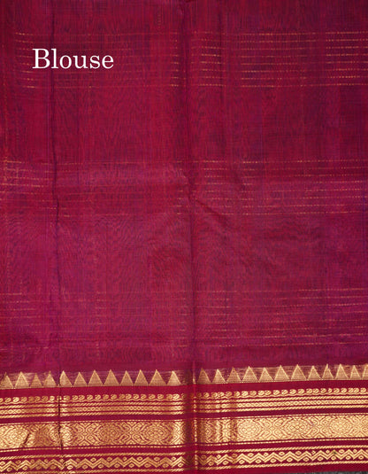 Beautiful Dual Tone Peach Orange Pure Silk Cotton Saree With Contrast Magenta Traditional Border