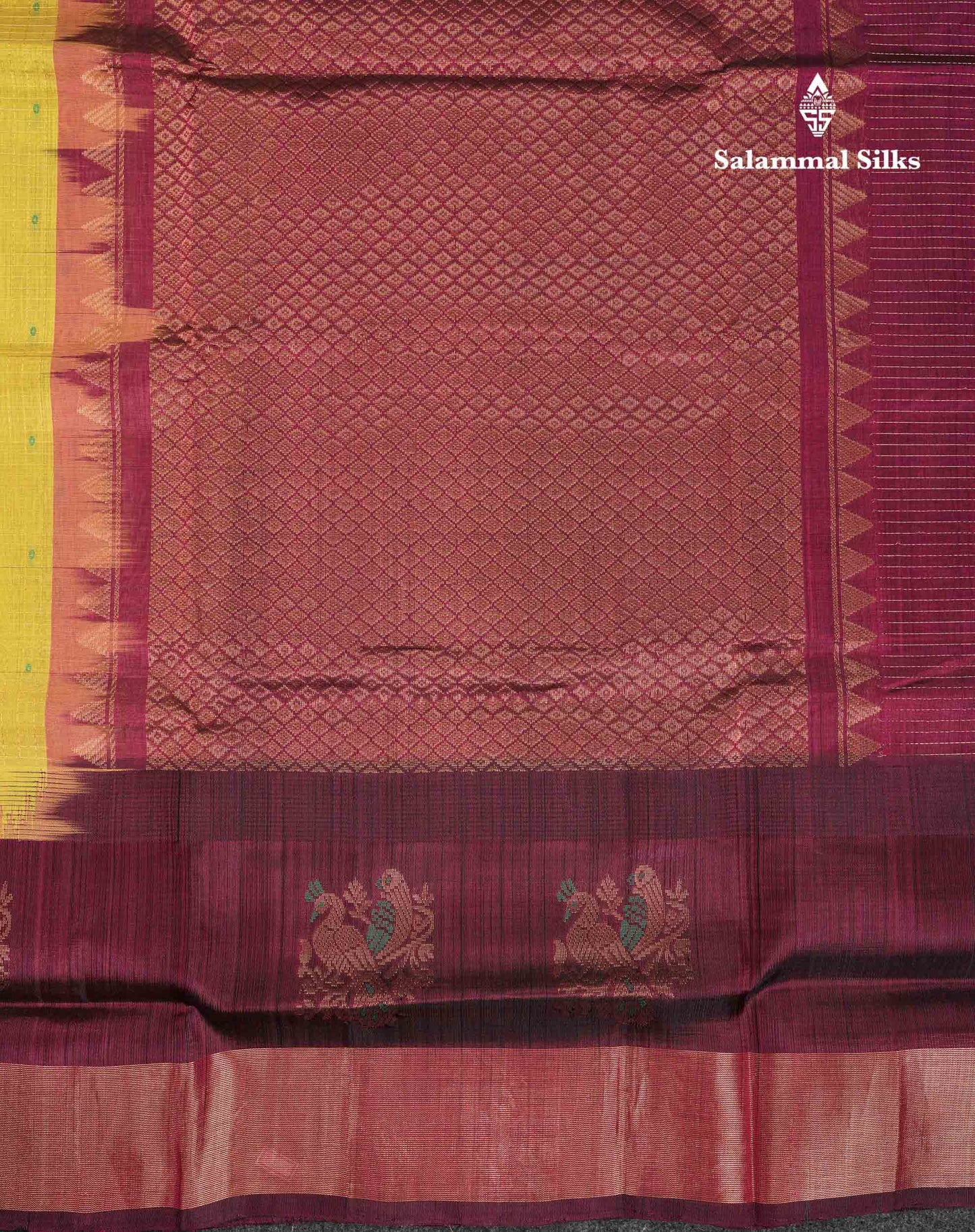 Beautiful Yellow Zari Checks Thread Butta Pure Silk Cotton Saree With Contrast Magenta Traditional Evening Morning Border