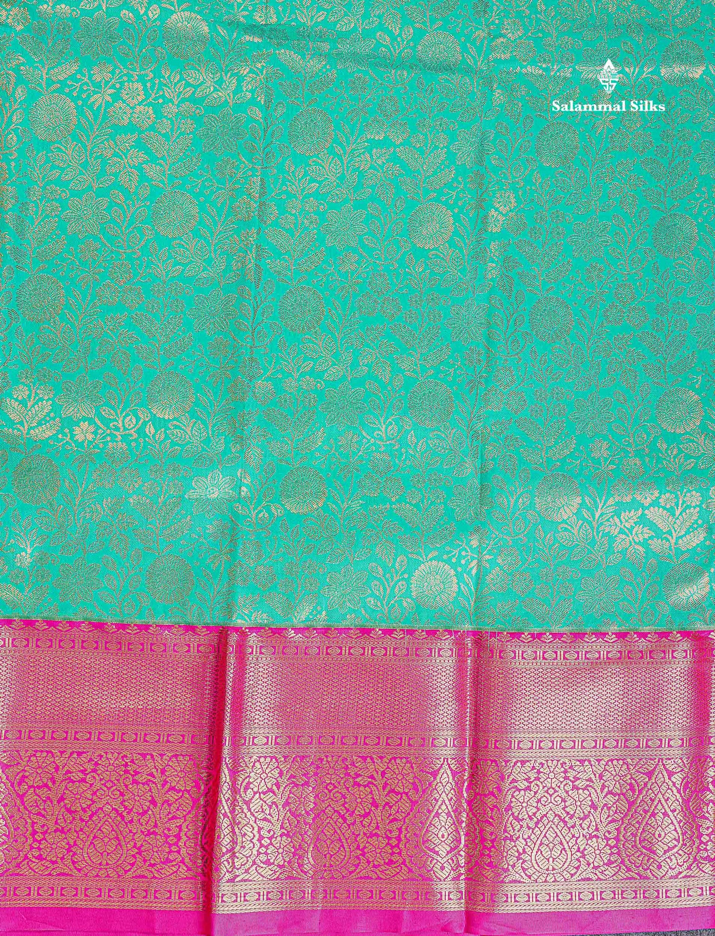 Bridal Semi Silk Saree - Sapphire Green Colour Body With Contrast Pink Traditional Evening Morning Border