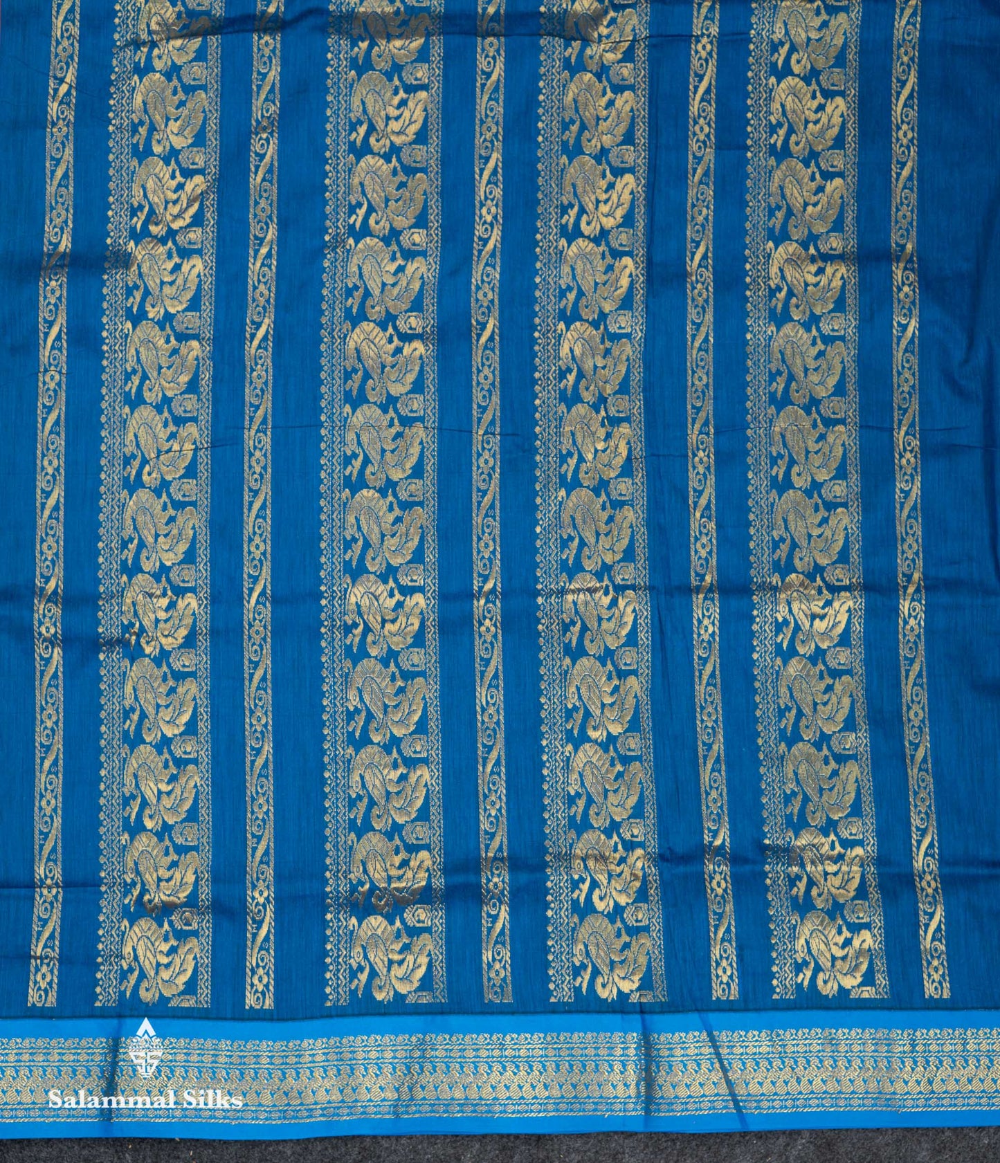 Beautiful Light Chocolate Thread Butta Kalyani Cotton Saree With Contrast Blue Traditional Border