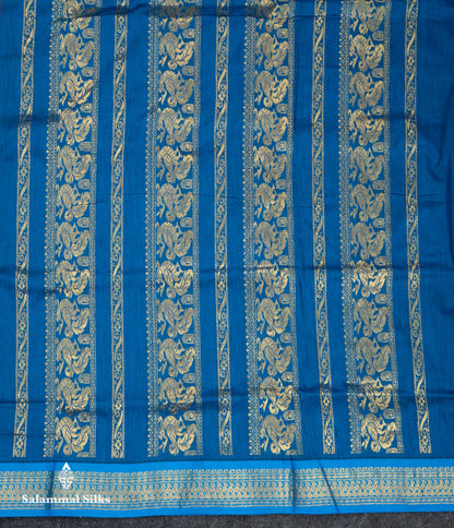 Beautiful Light Chocolate Thread Butta Kalyani Cotton Saree With Contrast Blue Traditional Border