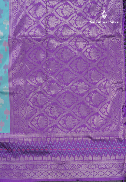 Beautiful Blue Ekkat Design Semi Silk Saree With Contrast Violet Fancy Border