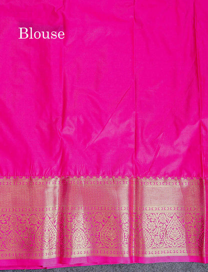 Bridal Semi Silk Saree - Sapphire Green Colour Body With Contrast Pink Traditional Evening Morning Border