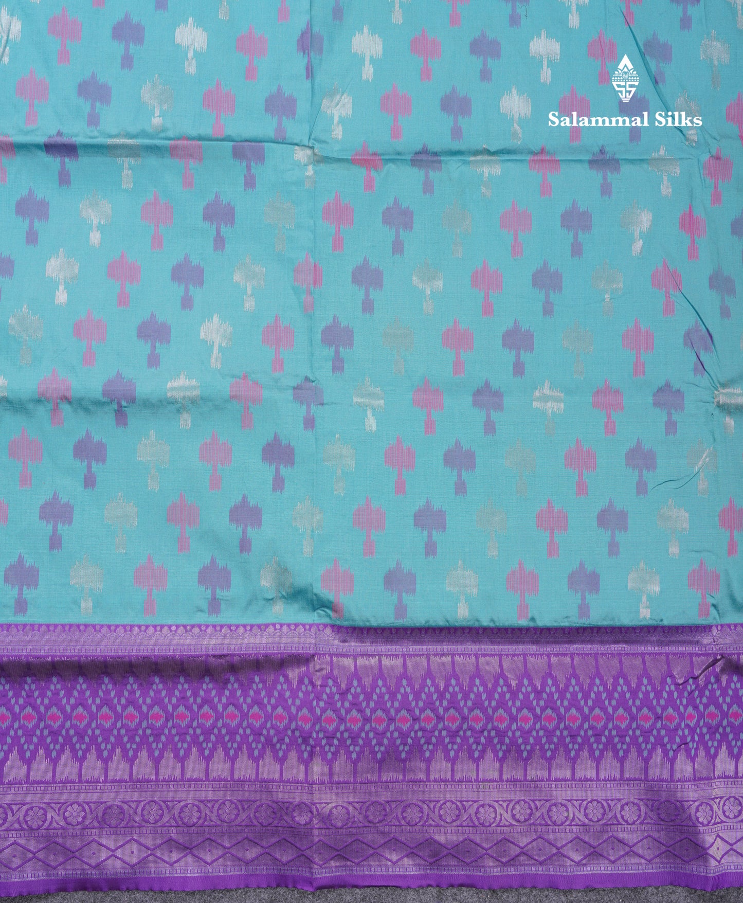 Beautiful Blue Ekkat Design Semi Silk Saree With Contrast Violet Fancy Border