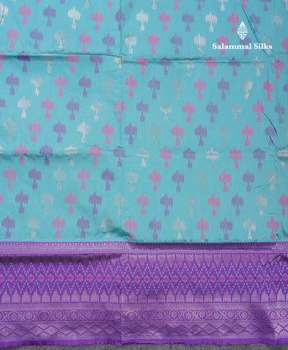 Beautiful Blue Ekkat Design Semi Silk Saree With Contrast Violet Fancy Border