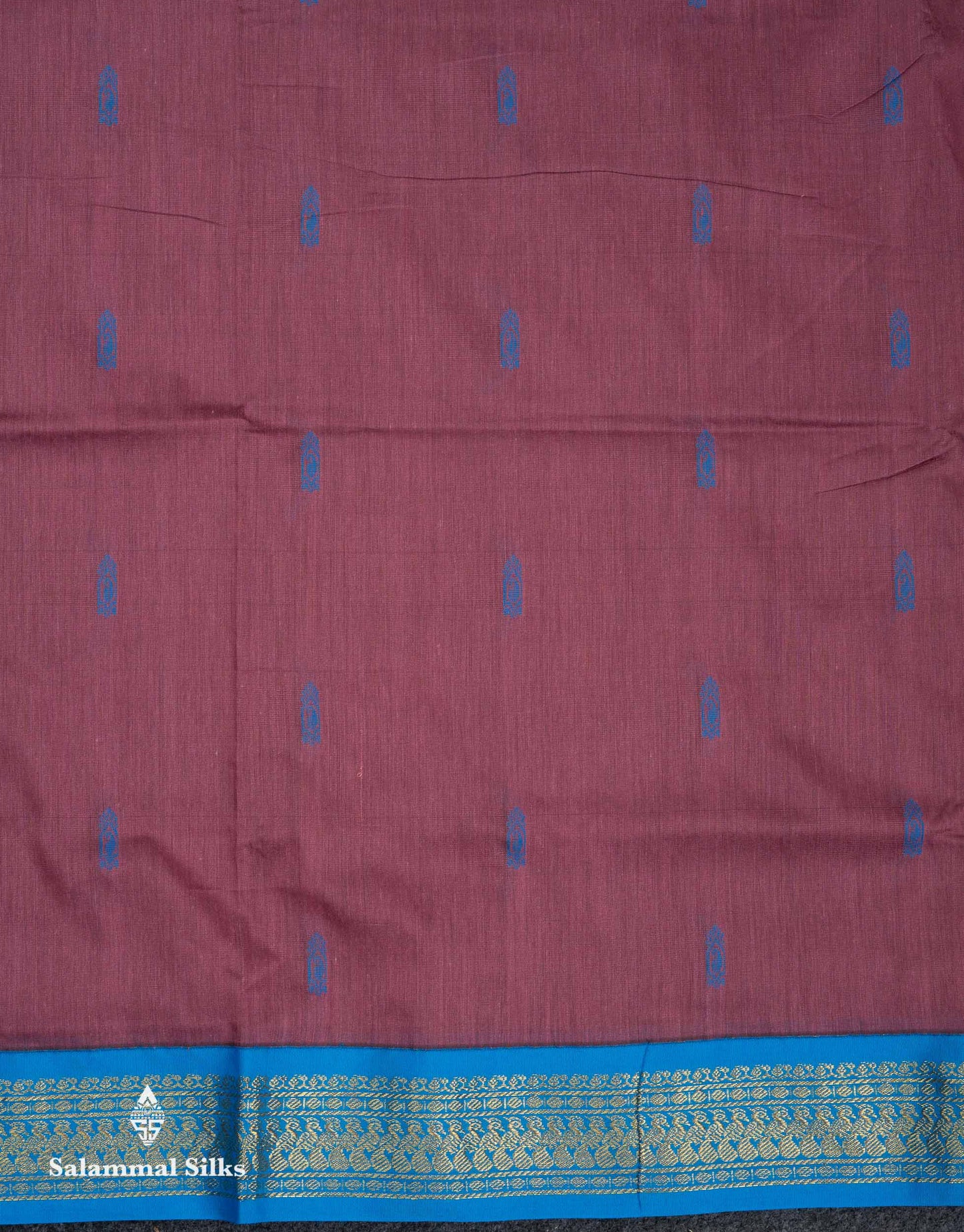 Beautiful Light Chocolate Thread Butta Kalyani Cotton Saree With Contrast Blue Traditional Border