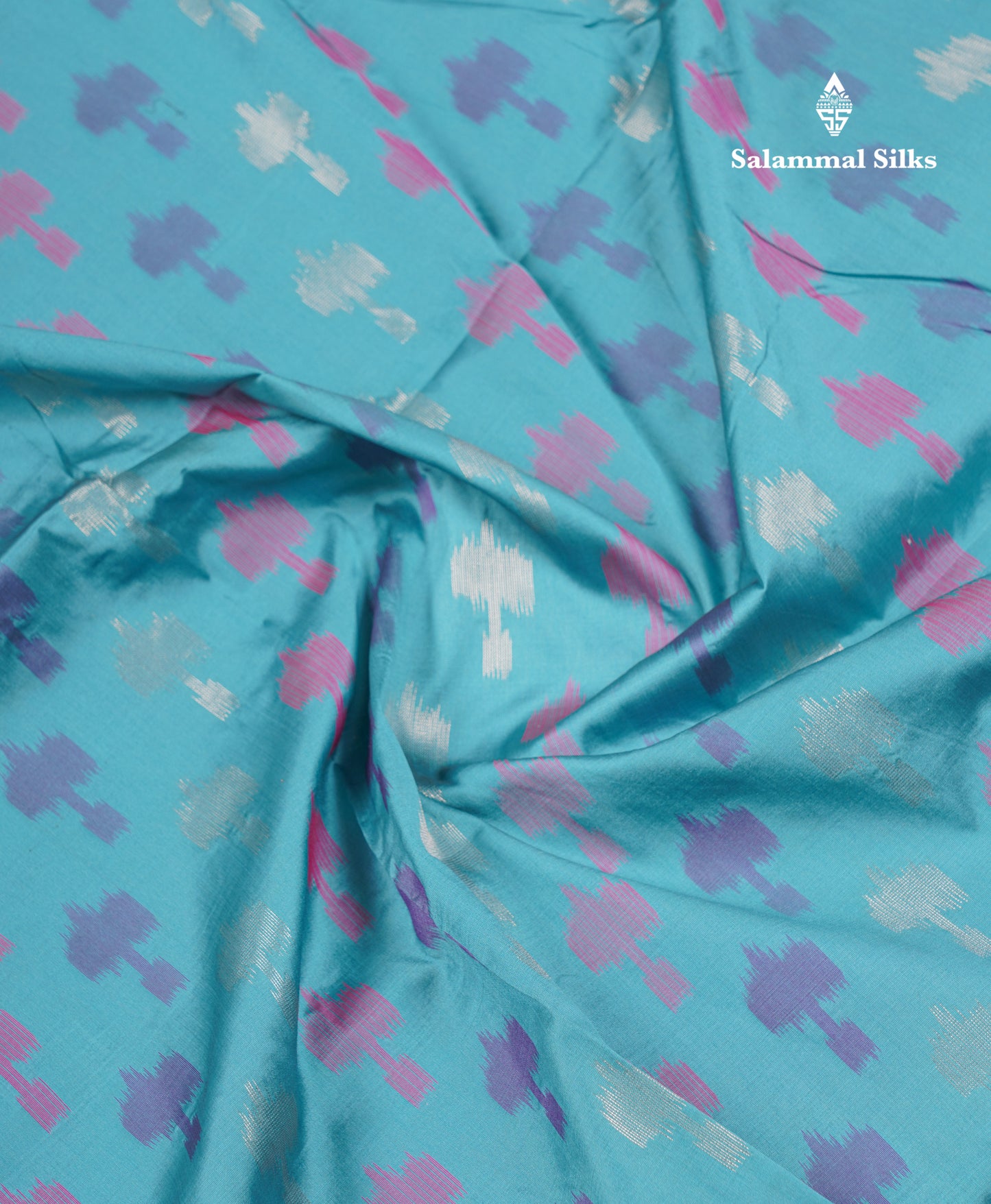 Beautiful Blue Ekkat Design Semi Silk Saree With Contrast Violet Fancy Border