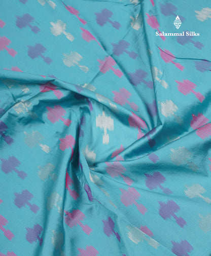 Beautiful Blue Ekkat Design Semi Silk Saree With Contrast Violet Fancy Border