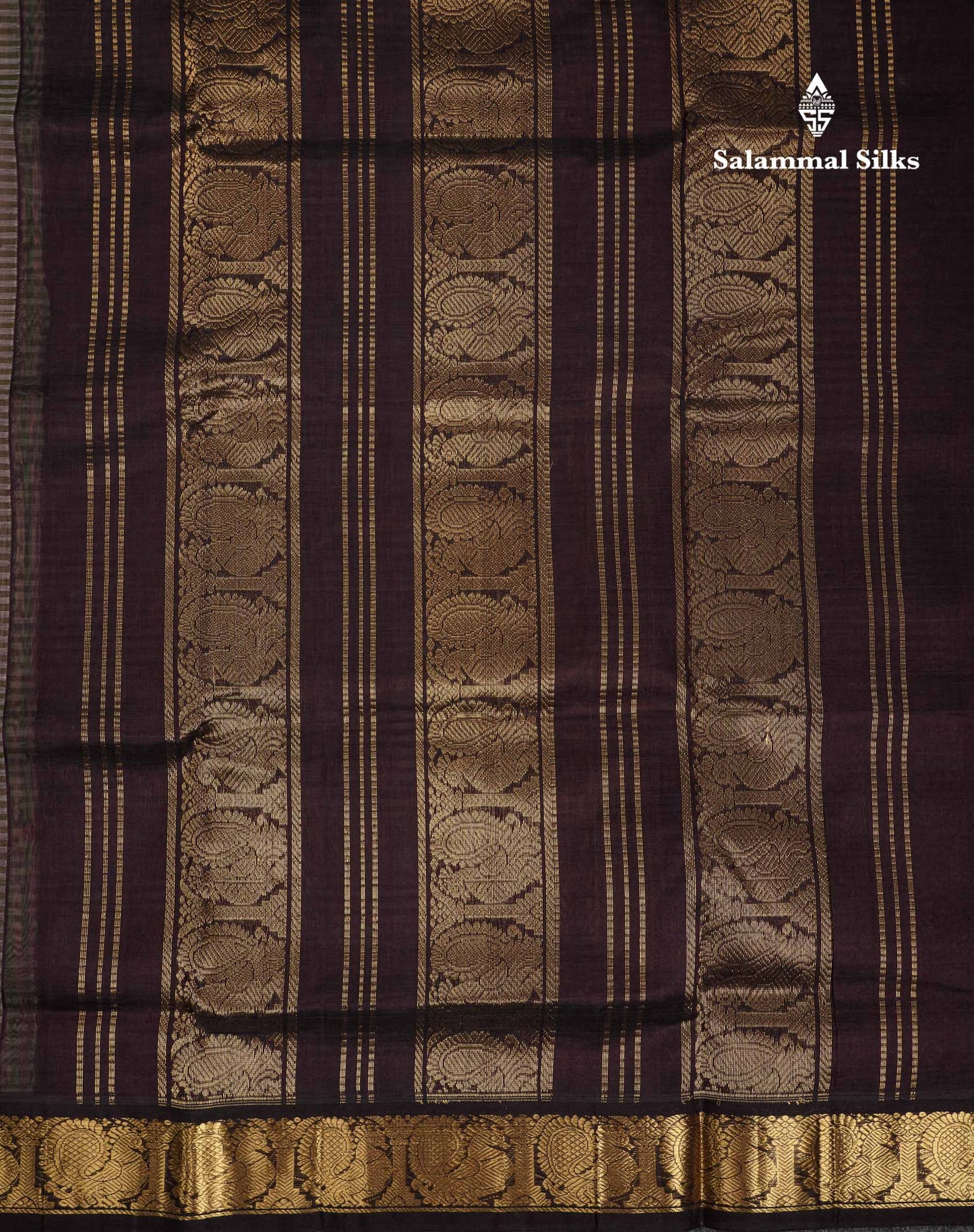 Beautiful Parrot Green & Cream Tiny Checks Pure Silk Cotton Saree With Contrast Dark Purple Traditional Border