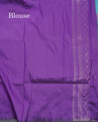 Beautiful Blue Ekkat Design Semi Silk Saree With Contrast Violet Fancy Border