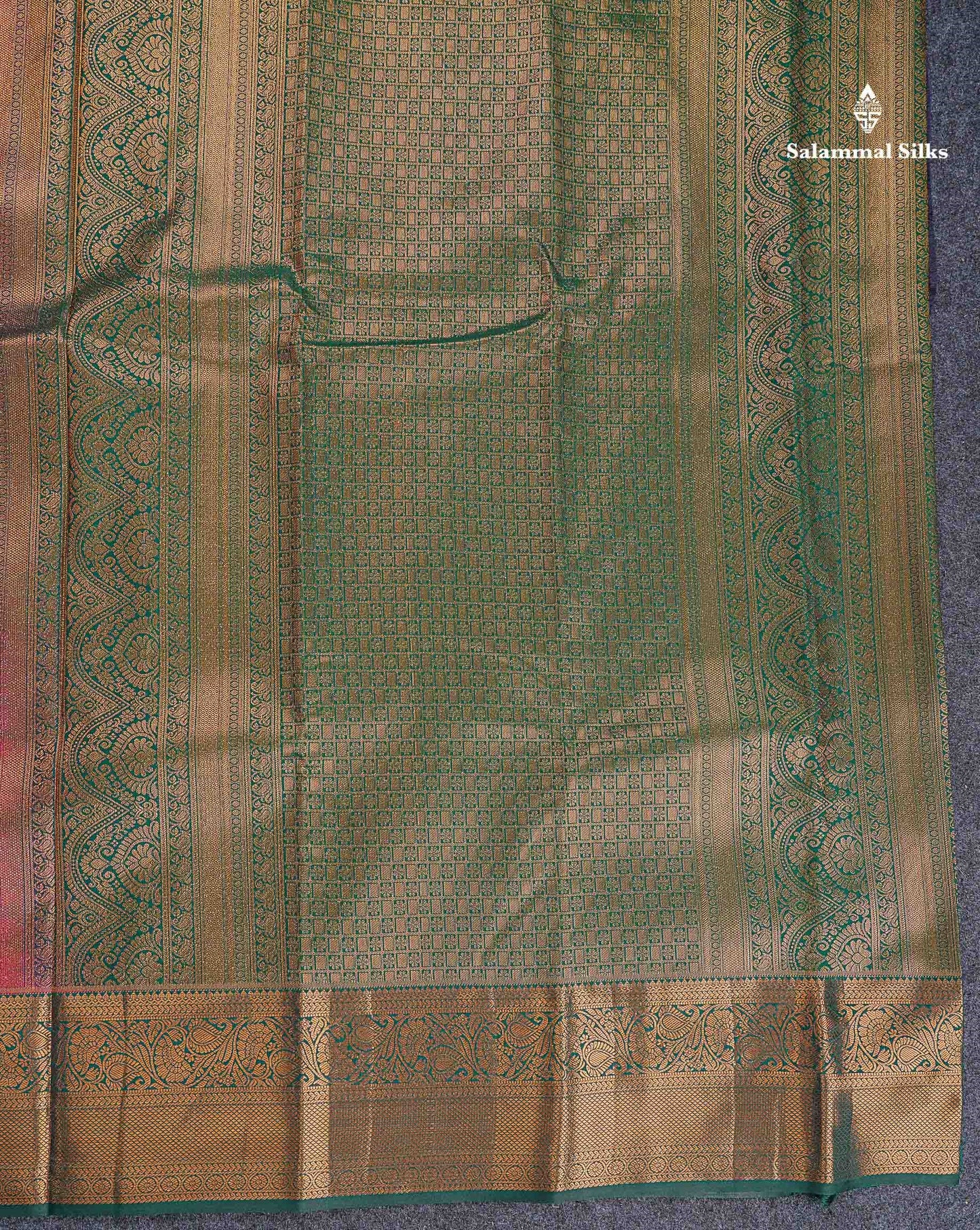 Bridal Semi Silk Saree - Magenta Pink Colour Body With Contrast Bottle Green Traditional Border
