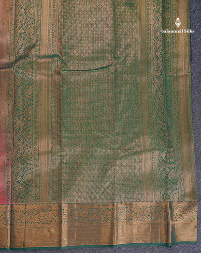 Bridal Semi Silk Saree - Magenta Pink Colour Body With Contrast Bottle Green Traditional Border
