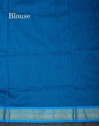 Beautiful Light Chocolate Thread Butta Kalyani Cotton Saree With Contrast Blue Traditional Border