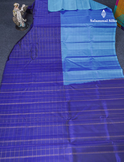 Dual Tone Blue And Violet Half & Half Pure Kanjivaram Silk Saree With Contrast Violet Blouse