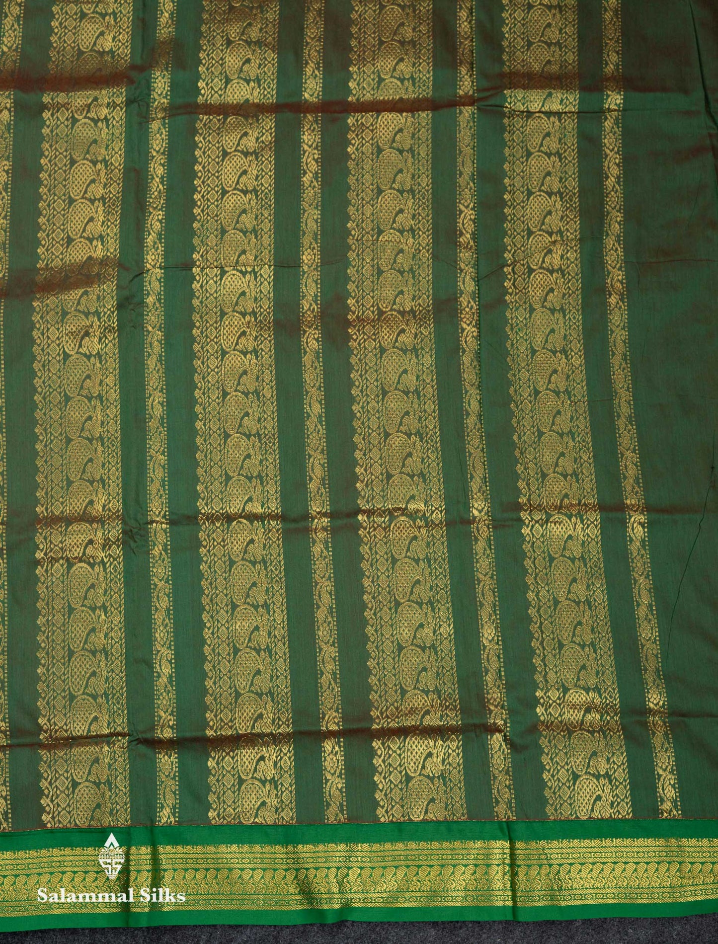 Beautiful Pinkish Peach Thread Butta Kalyani Cotton Saree With Contrast Green Traditional Border