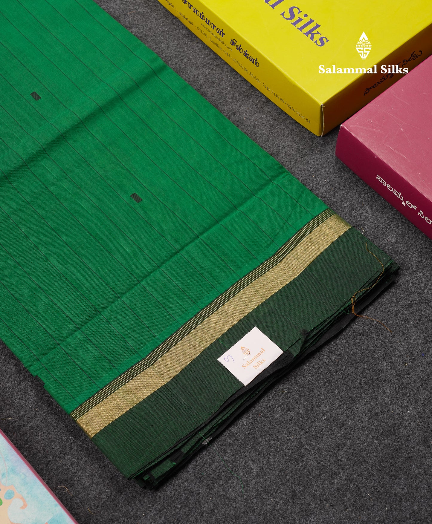 Beautiful Dark Purple Thread Work Butta Handloom Pure Cotton Saree With Contrast Mustard Yellow Blouse