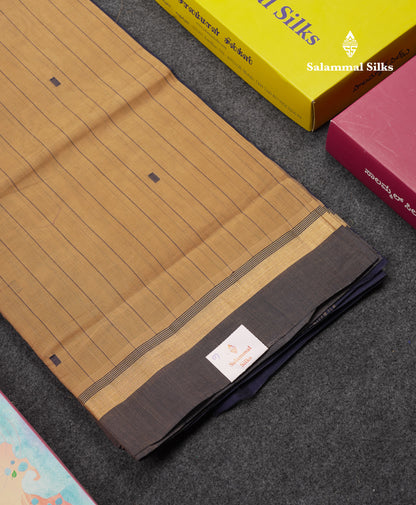 Beautiful Dark Purple Thread Work Butta Handloom Pure Cotton Saree With Contrast Mustard Yellow Blouse