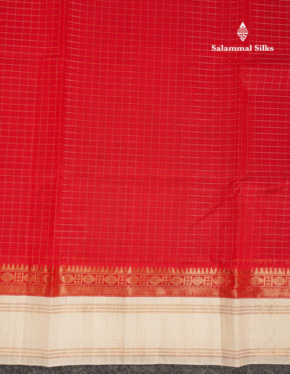 Beautiful Bottle Green Small Zari Checks Pure Silk Cotton Saree With Contrast Orange Traditional Gap Border