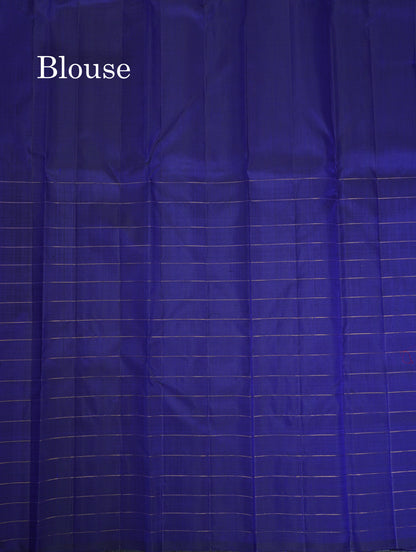 Dual Tone Blue And Violet Half & Half Pure Kanjivaram Silk Saree With Contrast Violet Blouse